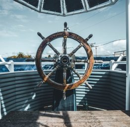 ship's wheel on a boat