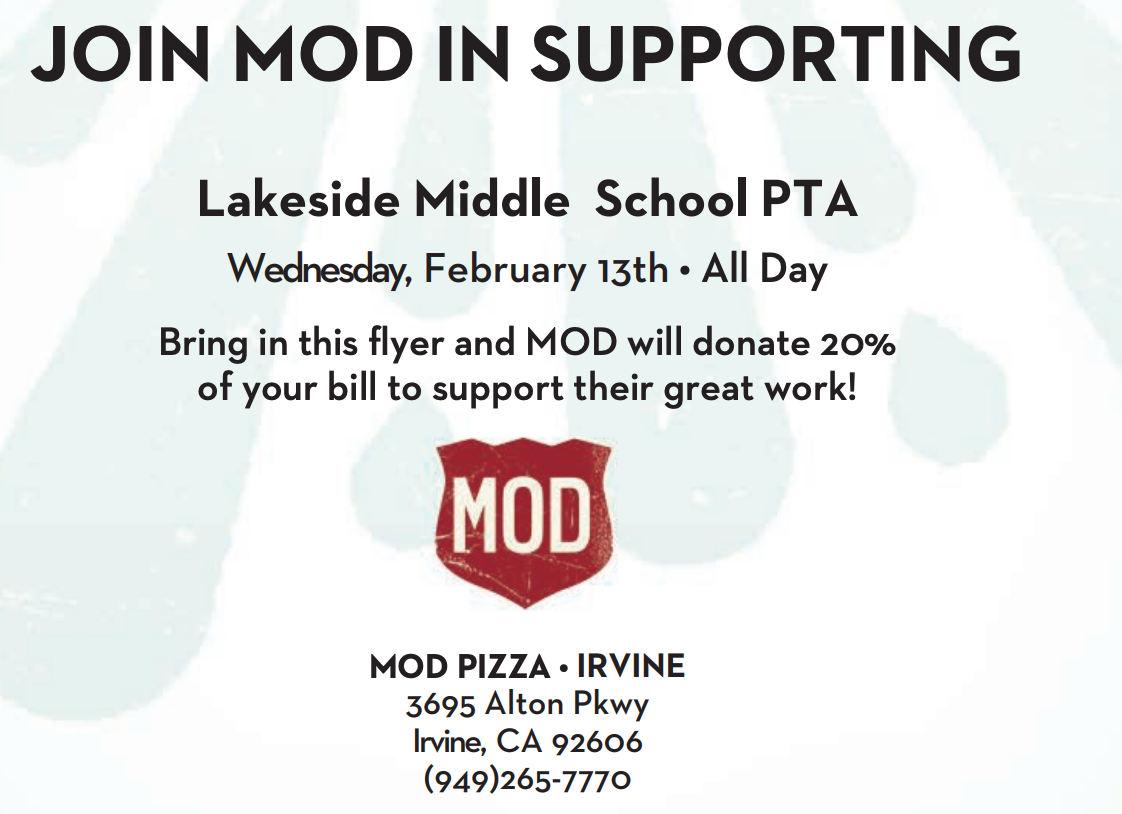MOD Pizza Fundraiser Lakeside Middle School