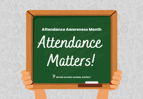 A chalkboard with the message 'Attendance Matters!' is held by two hands.